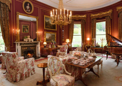 The fireplace in the Red Drawing Room at Broughton Hall