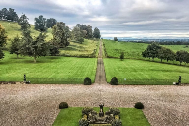 Photo of the grounds at the front of Hawkstone Hall